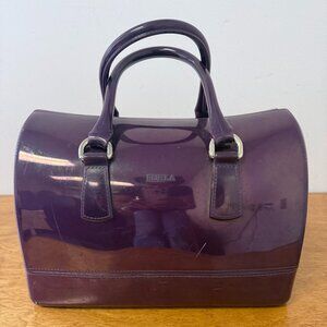 Furla Purple Jelly Satchel Handbag PVC Glossy Top Handle Designer Purse